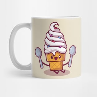 Cute Ice Cream Sitting And Holding Spoons Mug